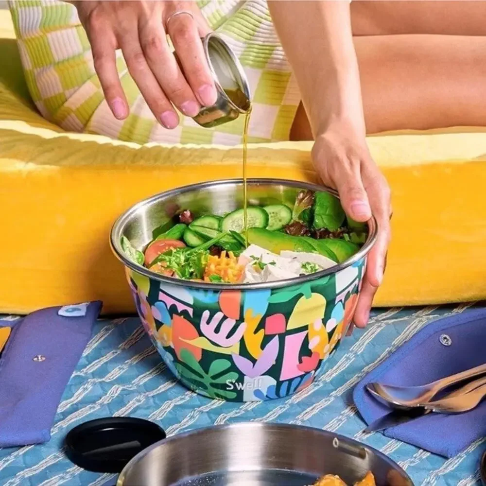 S’well Stainless Steel 64oz Salad Bowl Lunch Kit Travel Floral Boho School Pack